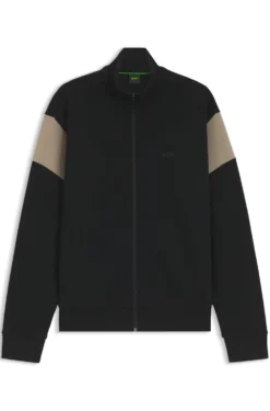 Zip-up cotton-blend sweatshirt with contrast inserts