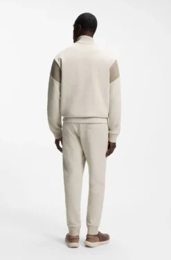 Zip-up cotton-blend sweatshirt with contrast inserts