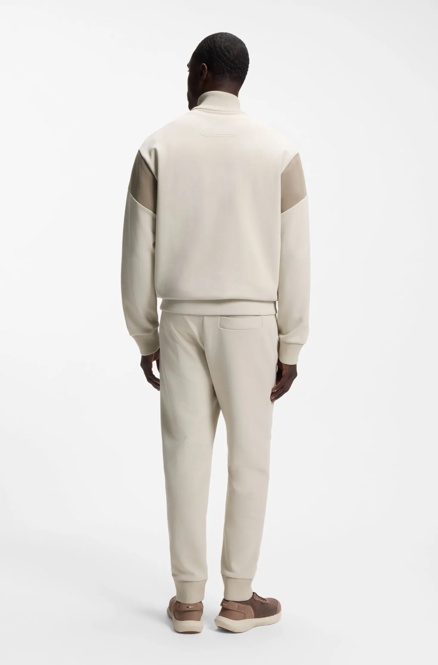 Zip-up cotton-blend sweatshirt with contrast inserts