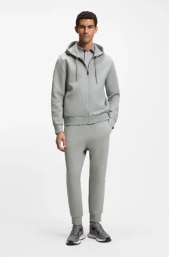 Zip-up hoodie in stretch cotton with logo detail