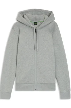 Zip-up hoodie in stretch cotton with logo detail