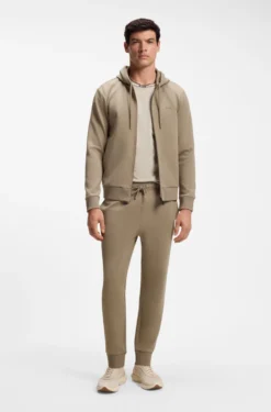 Zip-up hoodie in stretch cotton with logo detail