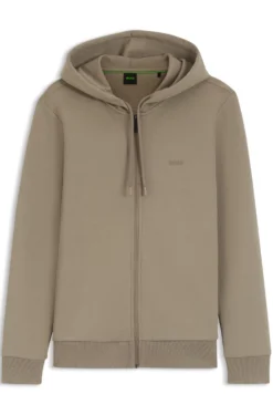 Zip-up hoodie in stretch cotton with logo detail