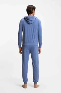 Zip-up hoodie in stretch cotton with embroidered logo