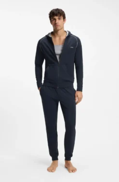 Zip-up hoodie in stretch cotton with contrast piping
