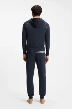 Zip-up hoodie in stretch cotton with contrast piping