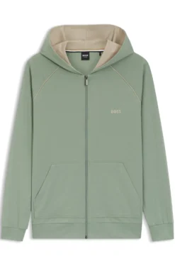 Zip-up hoodie in stretch cotton with embroidered logo