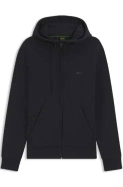 Zip-up hoodie in stretch cotton with logo print