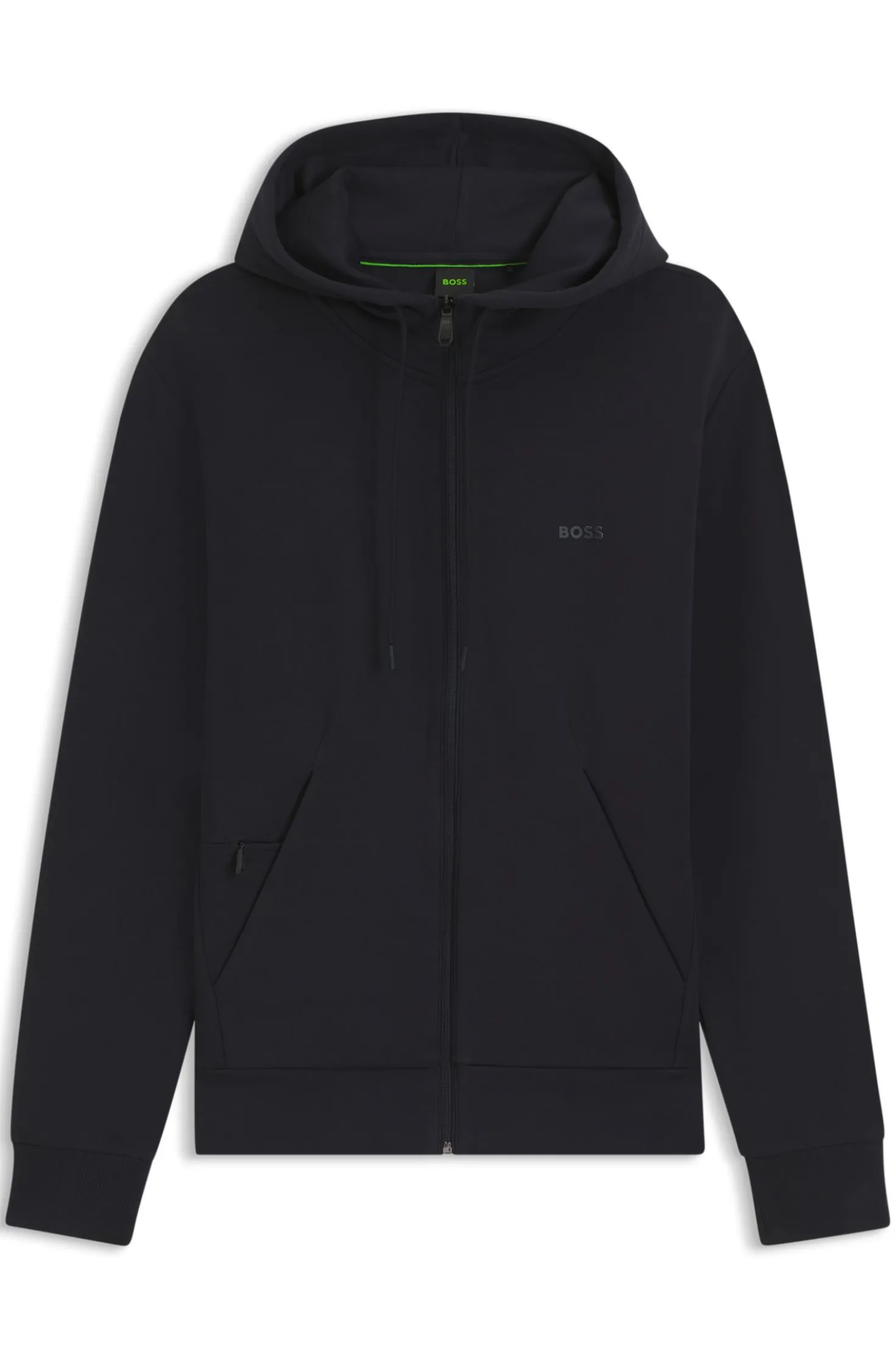 Zip-up hoodie in stretch cotton with logo print