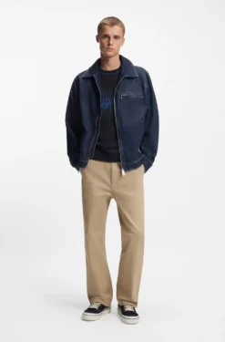 Zip-up jacket in blue denim with chest pocket