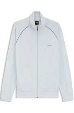 ZIp-up jacket in stretch cotton with contrast piping