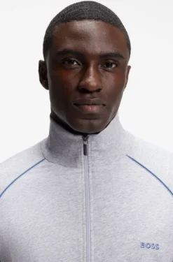ZIp-up jacket in stretch cotton with contrast piping