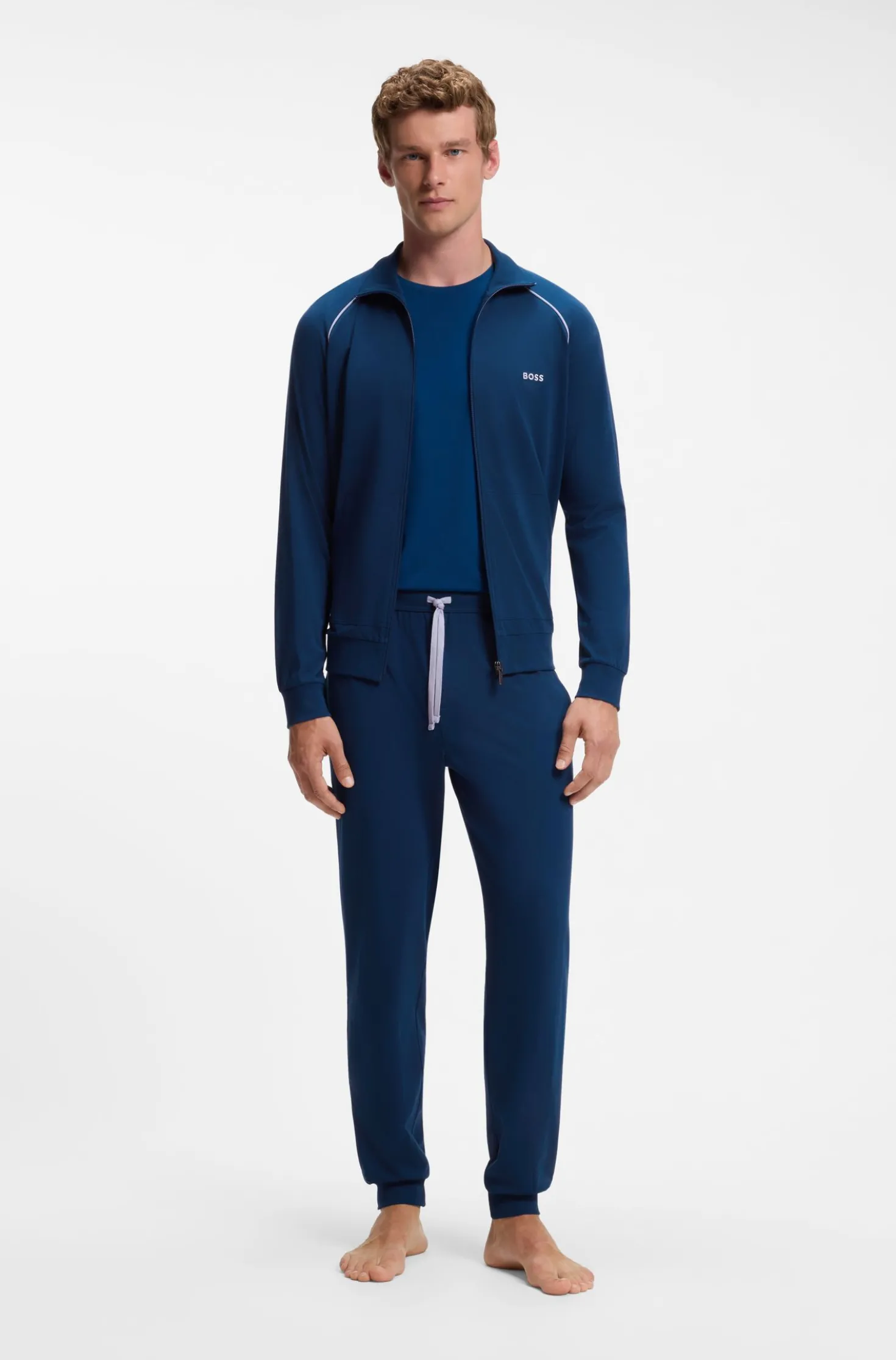 ZIp-up jacket in stretch cotton with contrast piping