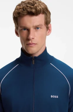 ZIp-up jacket in stretch cotton with contrast piping