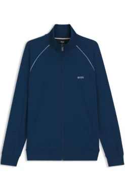 ZIp-up jacket in stretch cotton with contrast piping