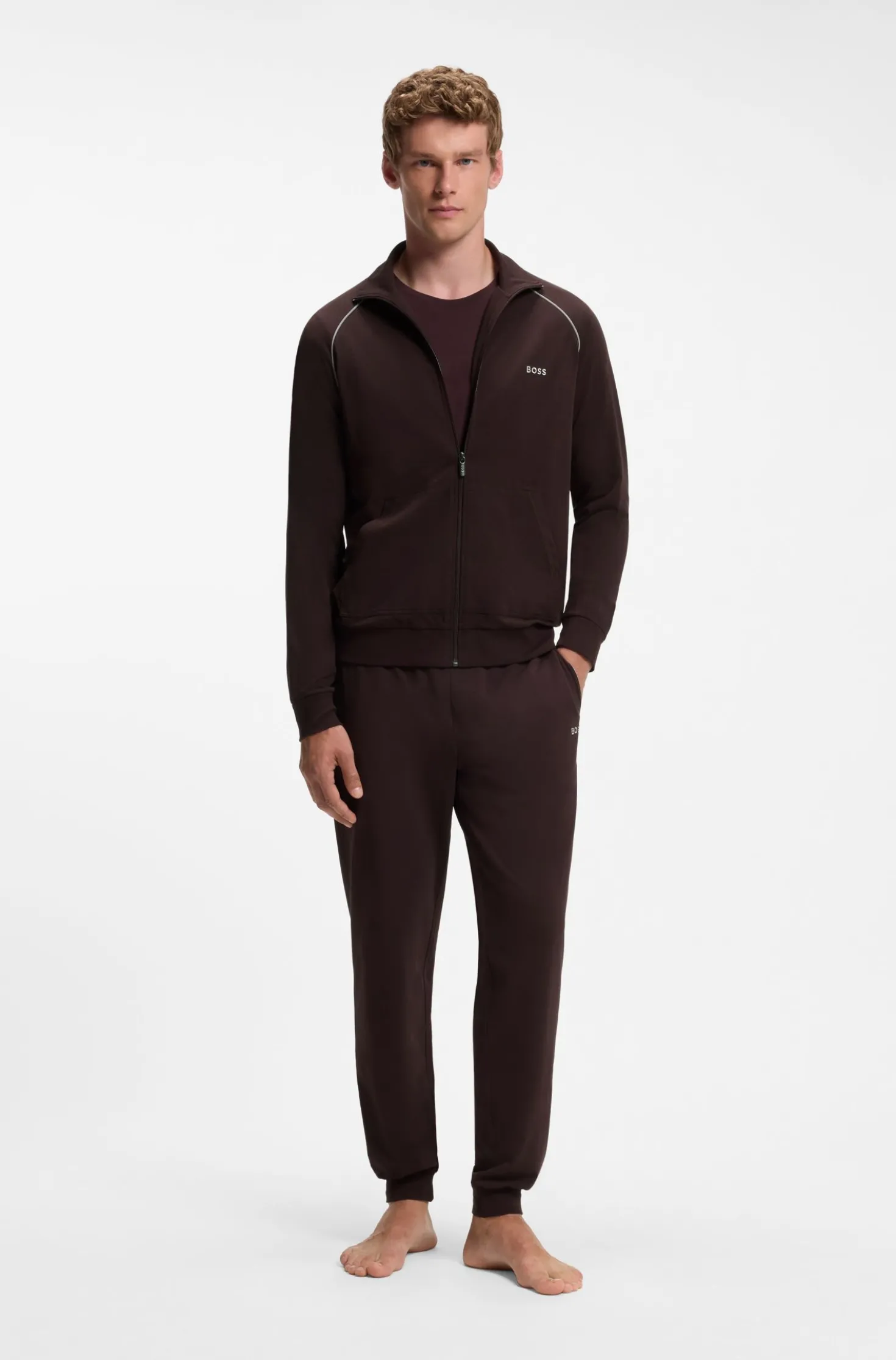 ZIp-up jacket in stretch cotton with contrast piping