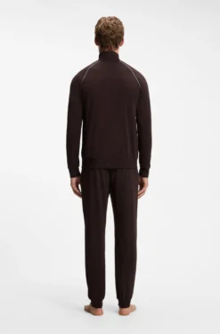 ZIp-up jacket in stretch cotton with contrast piping