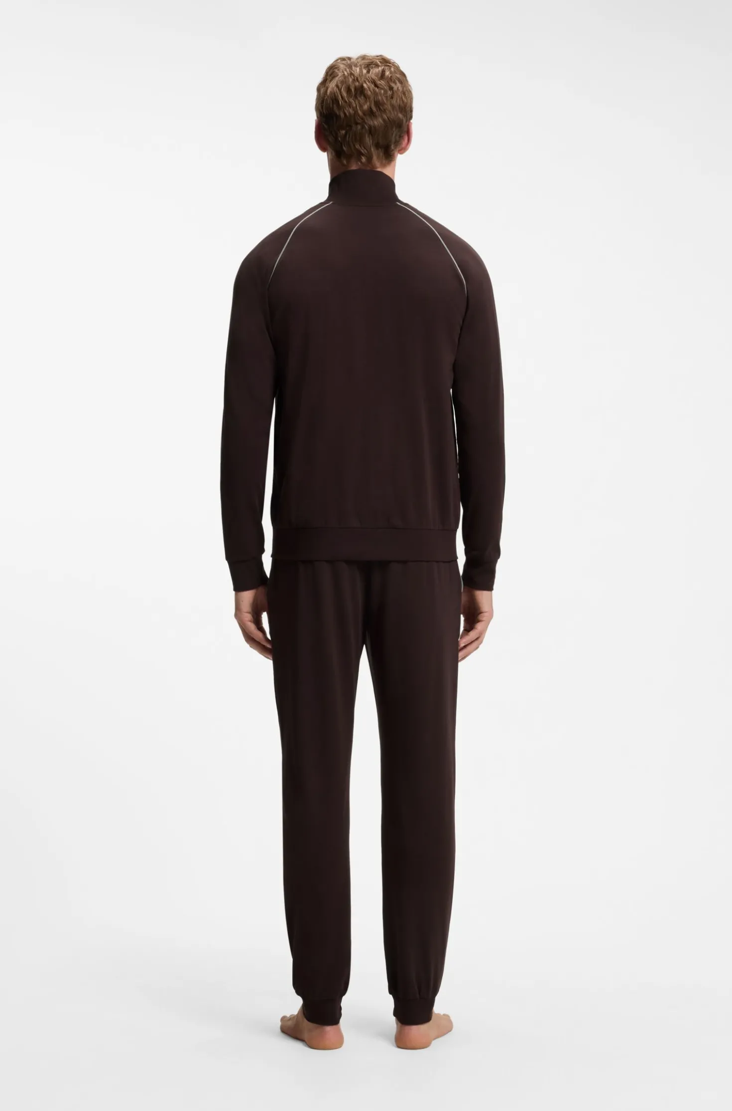 ZIp-up jacket in stretch cotton with contrast piping