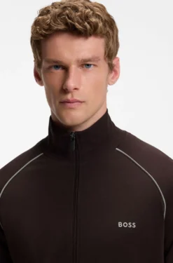 ZIp-up jacket in stretch cotton with contrast piping