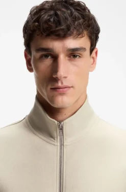 Zip-up sweatshirt in mercerised stretch-cotton piqué