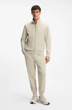 Zip-up sweatshirt in mercerised stretch-cotton piqué