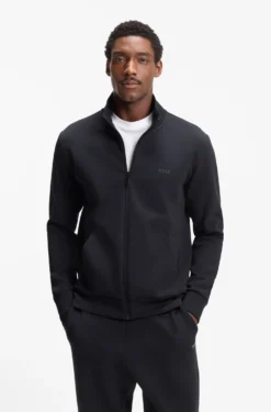 Zip-up sweatshirt in stretch cotton with logo print