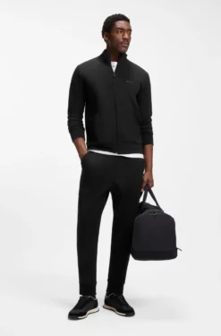 Zip-up sweatshirt in stretch cotton with logo print