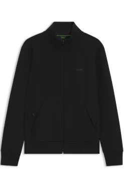 Zip-up sweatshirt in stretch cotton with logo print